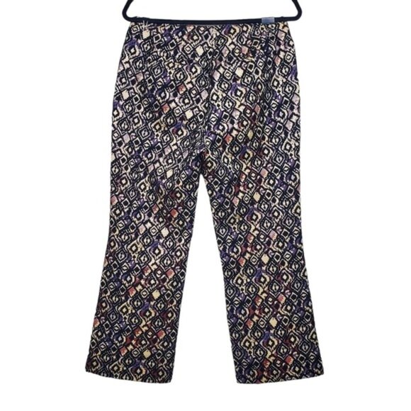 Free People Womens Black Ivory Purple Metallic Pattern Mod Cropped Pants Size 10 - Picture 3 of 7